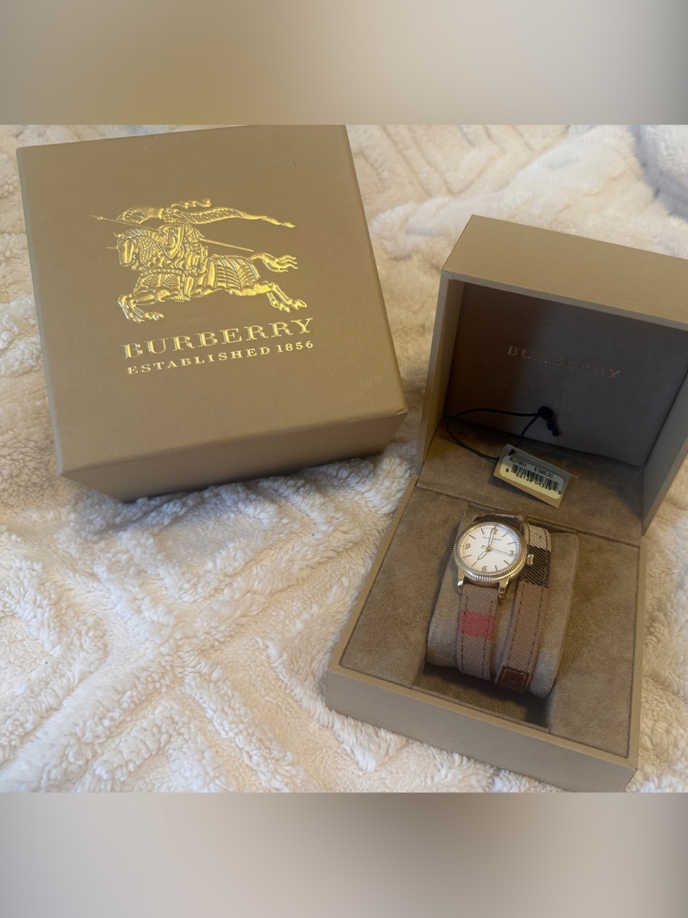 Burberry Beige Check Wrap Strap Watch with Gold Case